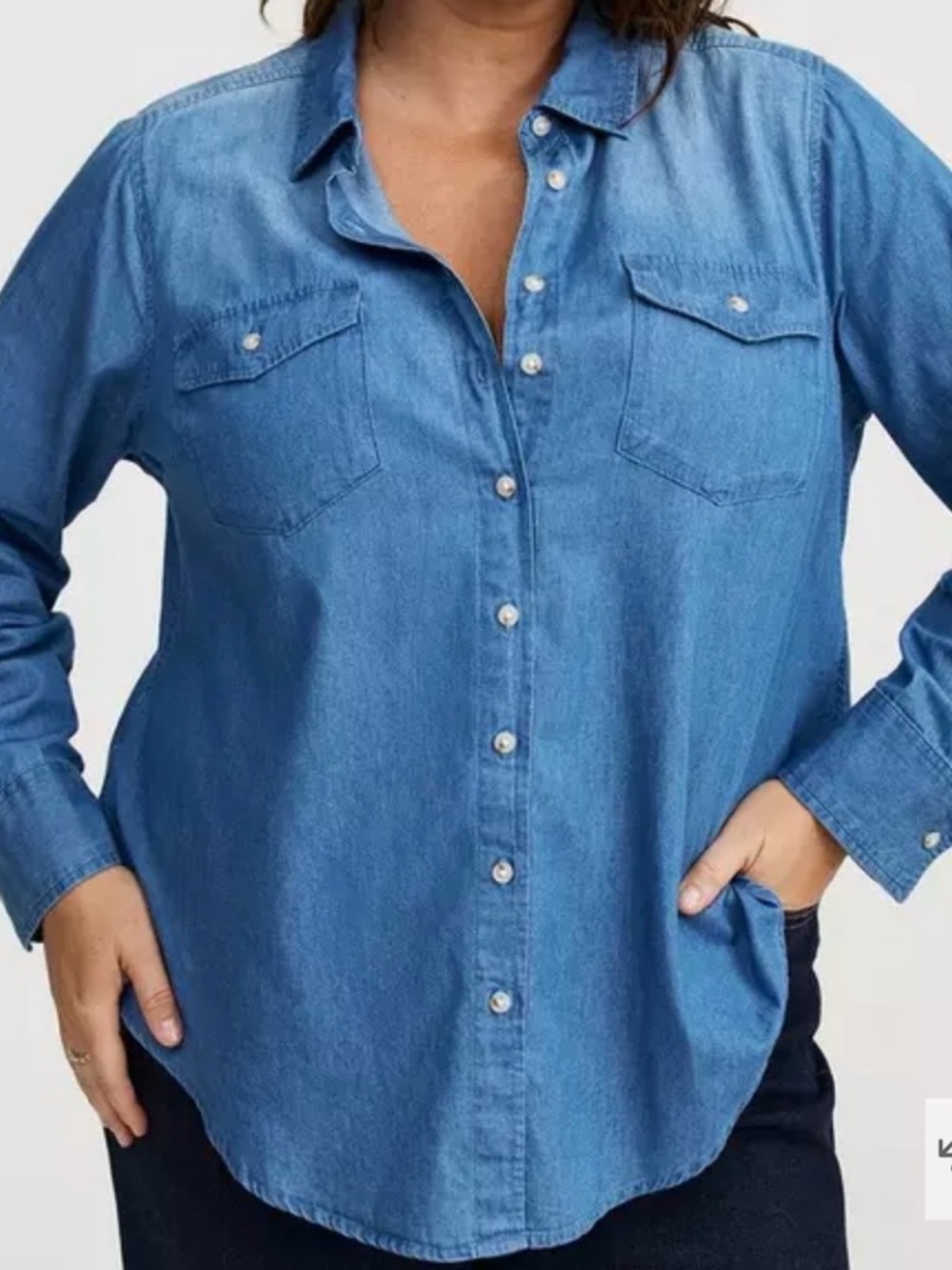 torrid Light Blue Denim Button-Down Shirt